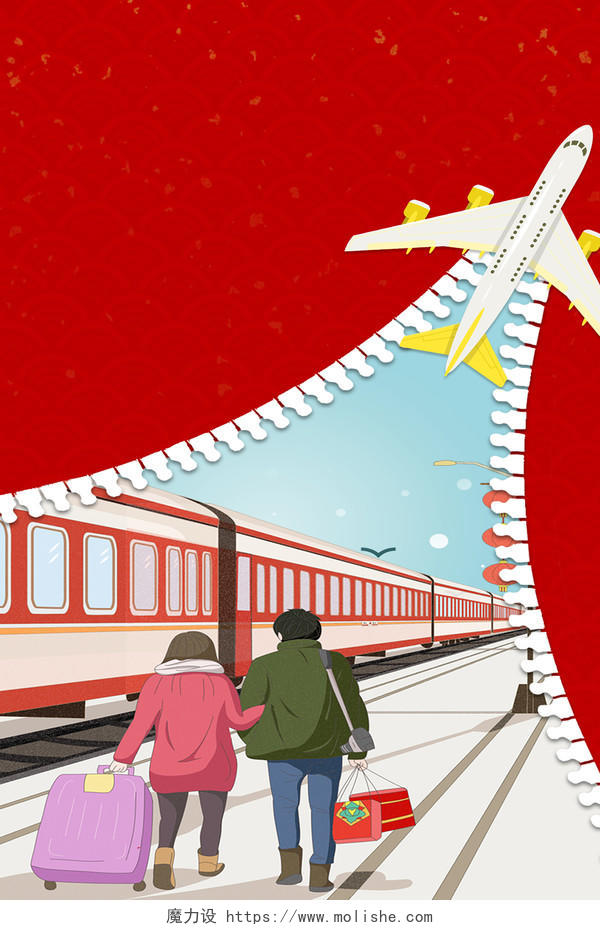 红色手绘创意新年春节节日背景